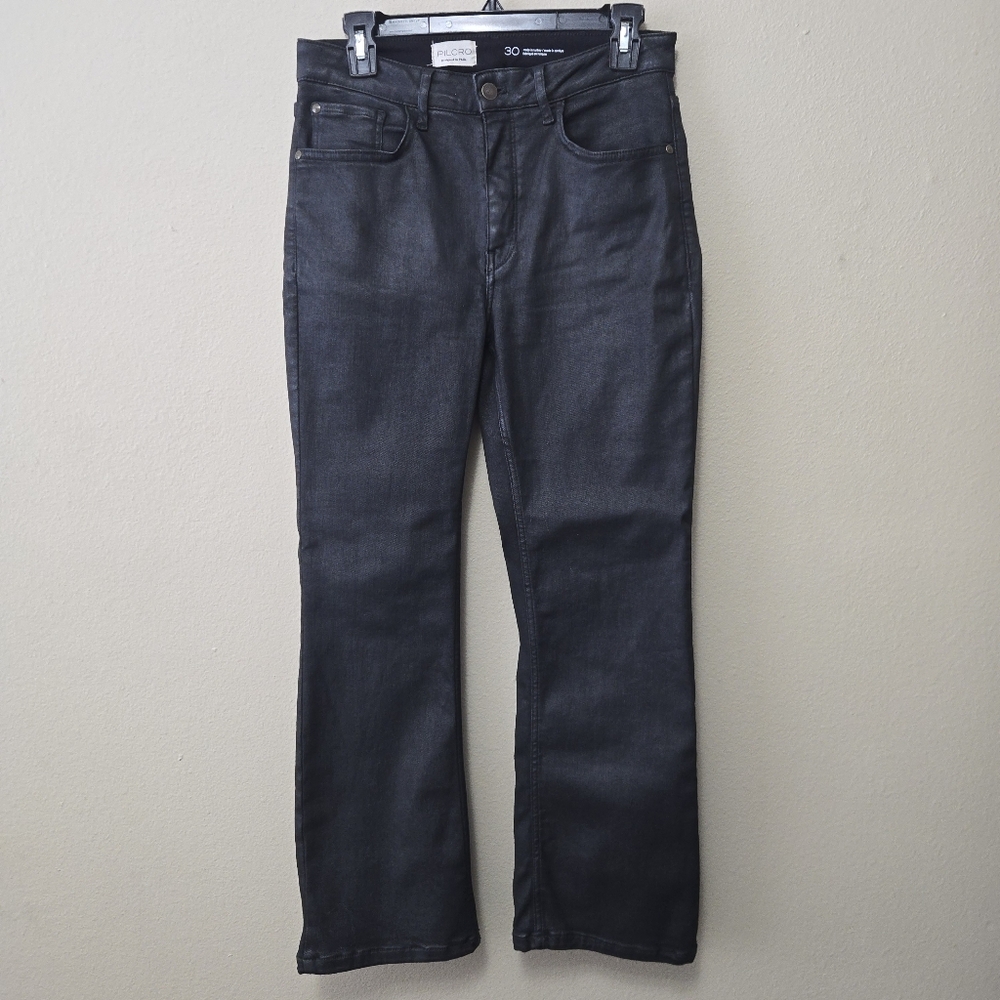Anthropologie PILCRO Yaya Coated Black Flare Jeans 30 Waist